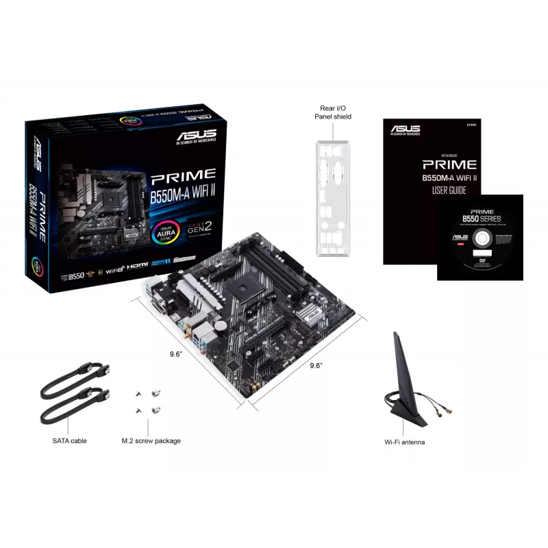 Motininė plokštė ASUS PRIME B550M-A WIFI II micro ATX — AMD B550, Socket AM4, DDR4, 4 DIMM, Wi‑Fi 6, Bluetooth 5.2, 2x M.2, HDMI 2.1