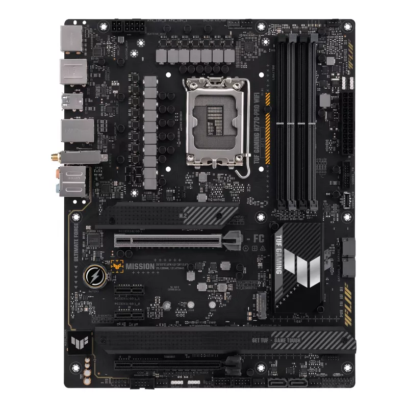 Motininė plokštė ASUS TUF GAMING H770-PRO WIFI — Intel H770, LGA 1700, ATX, DDR5, 4x DIMM, 128GB, Wi‑Fi 6, 2.5Gb LAN, 4x M.2