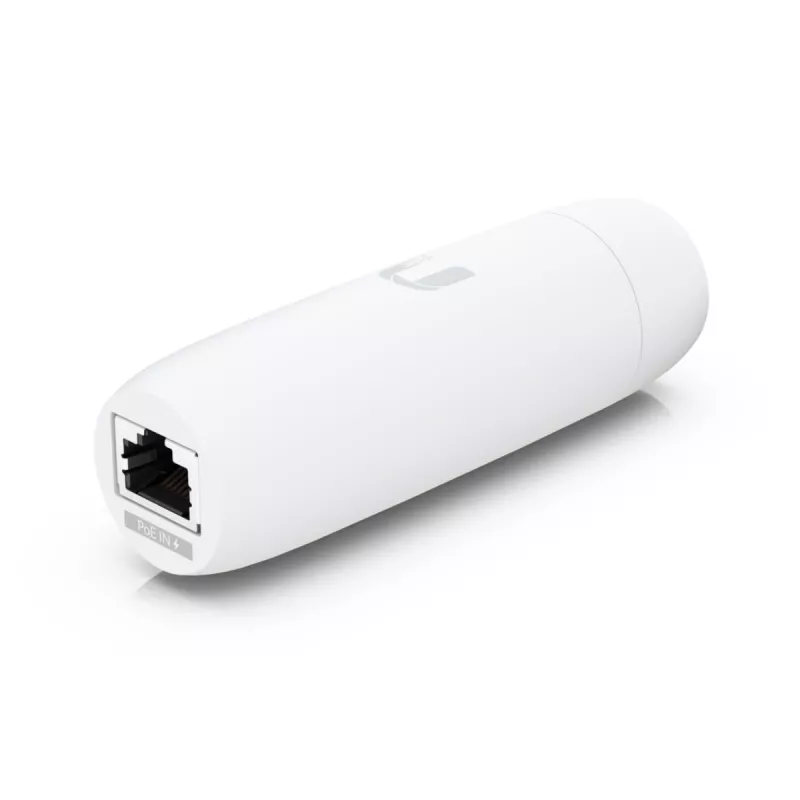 PoE adapteris UBIQUITI UACC-ADAPTER-POE-USBC — 48 V įvestis, 5 V 0,25 A išvestis, kompaktiškas 30,4×30,4×95 mm, baltas