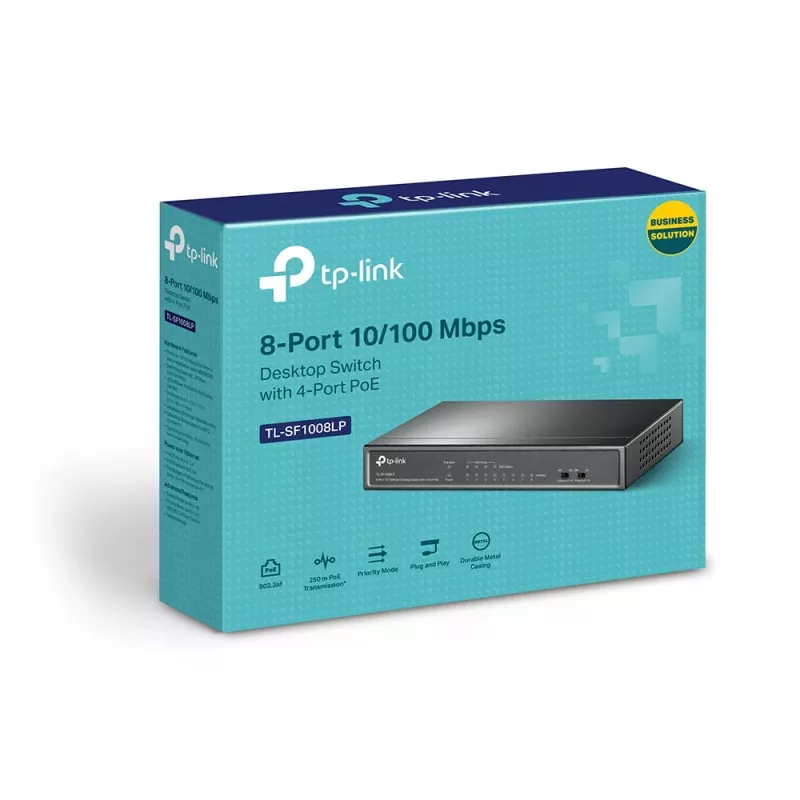 TP-Link TL-SF1008LP tinklo jungiklis Nevaldomas Fast Ethernet (10/100) Power over Ethernet (PoE) Juoda