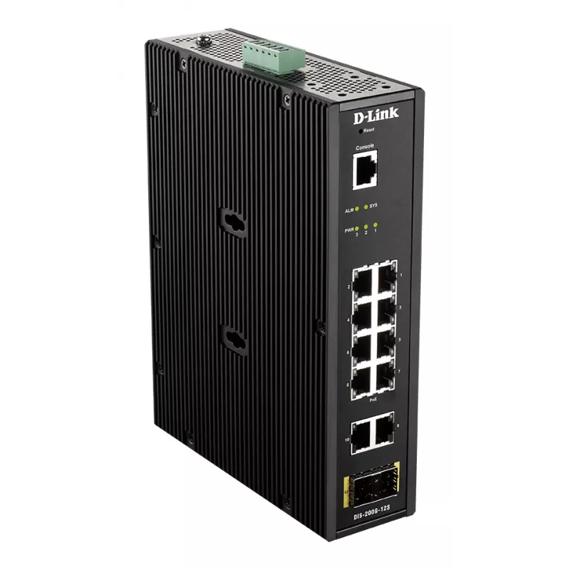 D-Link 12 prievadų L2 pramoninis išmanusis valdomas jungiklis su 10 x 1GBaseT(X) ir 2 x SFP
