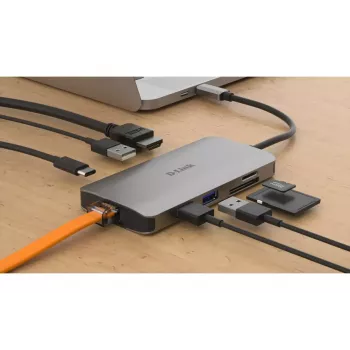 D-Link 8-in-1 USB-C centrinis įrenginys su HDMI / Ethernet / kortelių skaitytuvu / Power Delivery