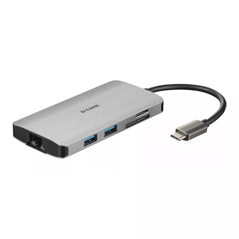D-Link 8-in-1 USB-C centrinis įrenginys su HDMI / Ethernet / kortelių skaitytuvu / Power Delivery