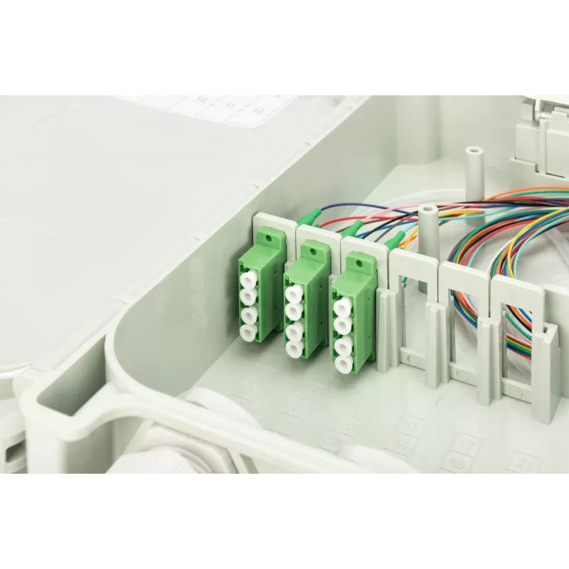DIGITUS FTTH skirstomoji dėžutė – vienmodis LC-APC iš anksto sumontuoti atšakotuvai ir sujungimo laidai