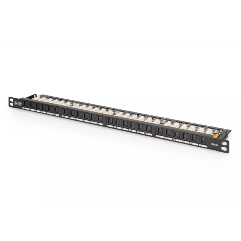 DIGITUS Patch panel CAT6 Neekranuotas 24 prievadų Su užsklanda - Juoda