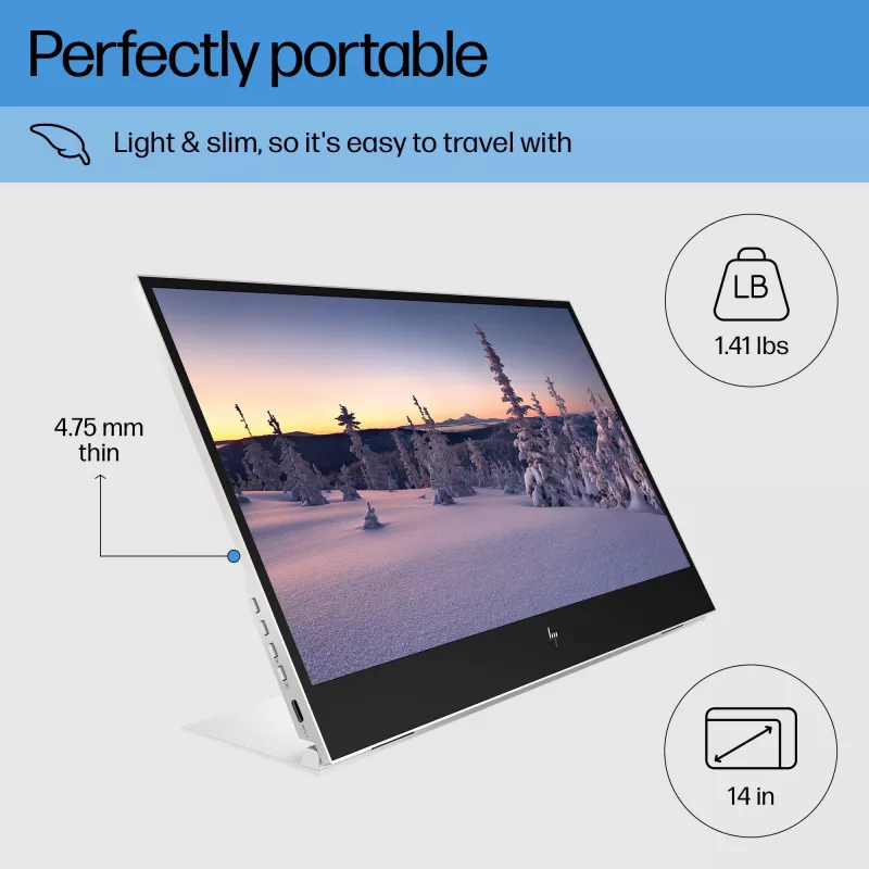 HP E-Series E14 G4 nešiojamas monitorius, 35,6 cm (14 colių), 1920 x 1080 pikselių, Full HD, LCD, 5 ms, sidabrinis