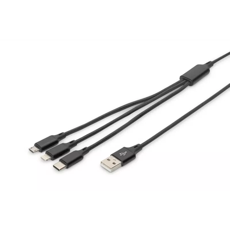 DIGITUS 3-in-1 įkrovimo laidas USB A-Lightning + micro B + Type-C 1m