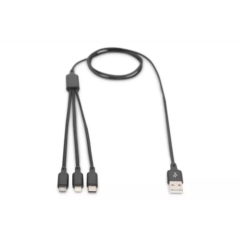 DIGITUS 3-in-1 įkrovimo laidas USB A-Lightning + micro B + Type-C 1m