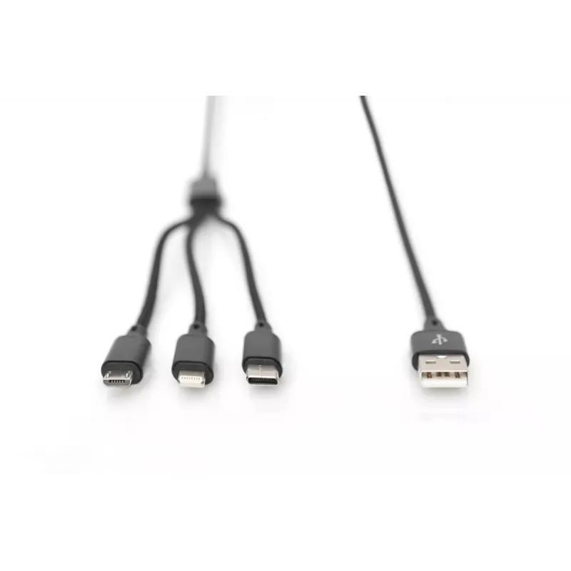 DIGITUS 3-in-1 įkrovimo laidas USB A-Lightning + micro B + Type-C 1m