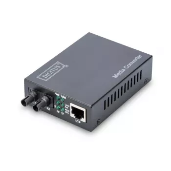 DIGITUS medijos keitiklis, daugiamodis 10/100Base-TX į 100Base-FX, su maitinimo bloku ST jungtis, iki 2 km