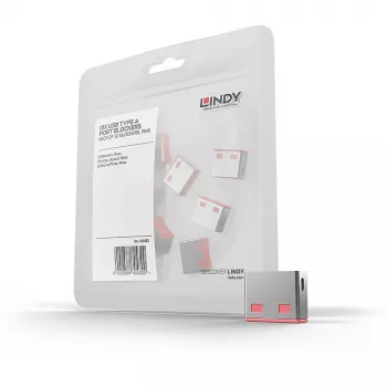 Lindy USB prievado blokatorius (be rakto) - pakuotėje 10 vnt., Rožinė, Prievado blokatorius, USB Type-A, Rožinė, Akrilnitrilo butadieno stirenas (ABS), 10 vnt., Polietileninis maišelis