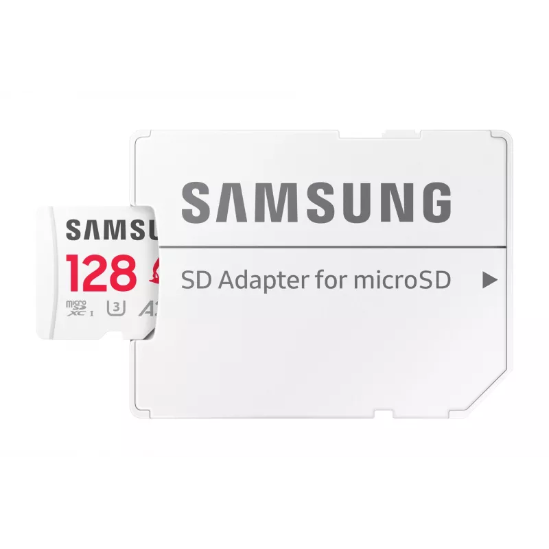 „Samsung MB-MD128S“ „MicroSDXC“ atminties kortelė, 128 GB, UHS-I, 10 klasė, U3, skaitymo greitis iki 180 MB/s, rašymo – 130 MB/s