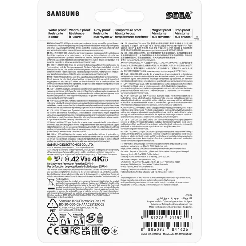 „Samsung MB-MD128S“ „MicroSDXC“ atminties kortelė, 128 GB, UHS-I, 10 klasė, U3, skaitymo greitis iki 180 MB/s, rašymo – 130 MB/s