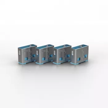 Lindy USB prievado blokatorius - pakuotėje 4 vnt., spalvos kodas: mėlyna, prievado blokatorius + raktas, USB Type-A, mėlyna, akrilnitrilo butadieno stireno (ABS), 5 vnt., polietileninis maišelis
