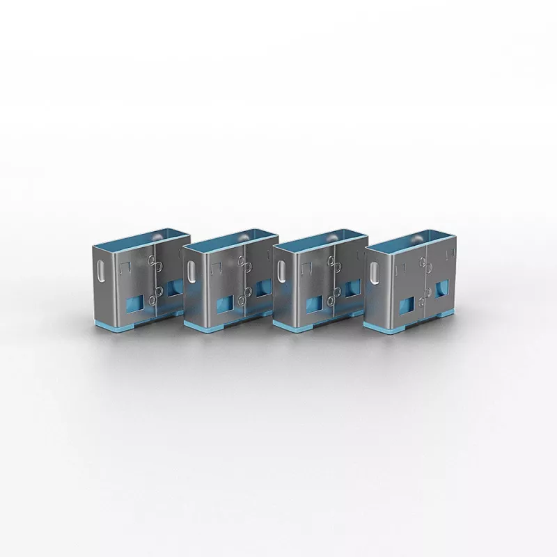 Lindy USB prievado blokatorius - pakuotėje 4 vnt., spalvos kodas: mėlyna, prievado blokatorius + raktas, USB Type-A, mėlyna, akrilnitrilo butadieno stireno (ABS), 5 vnt., polietileninis maišelis