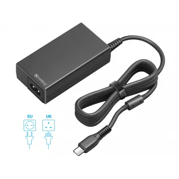 Sandberg USB-C kroviklis PD65W EU+UK, universalus, vidaus, 230 V, 65 W, kintamoji į nuolatinę srovę, juodas
