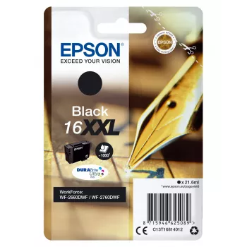 Epson Singlepack Juoda 16XXL DURABrite Ultra rašalas, Extra (Super) High Yield, juodas, pigmentinis rašalas, 21,6 ml, 1 vnt., 1000 puslapių