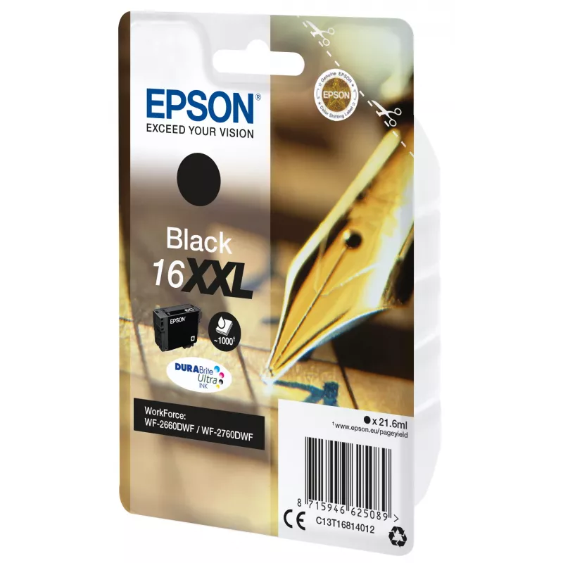 Epson Singlepack Juoda 16XXL DURABrite Ultra rašalas, Extra (Super) High Yield, juodas, pigmentinis rašalas, 21,6 ml, 1 vnt., 1000 puslapių