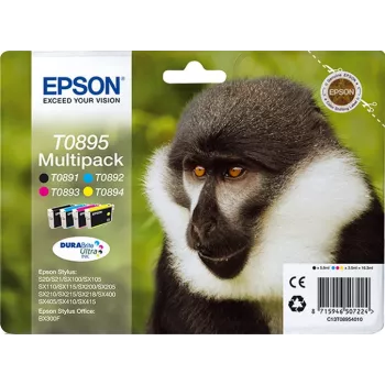 Epson Monkey Multipack 4 spalvų T0895 DURABrite Ultra rašalas, juodas, žydras, purpurinis, geltonas, 5,8 ml, 3,5 ml, 1 vnt., kelių pakuočių rinkinys