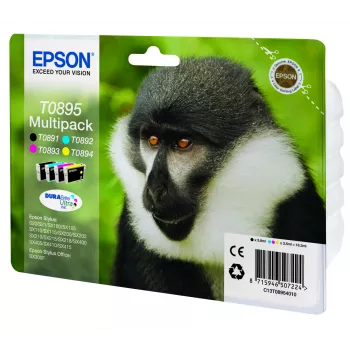 Epson Monkey Multipack 4 spalvų T0895 DURABrite Ultra rašalas, juodas, žydras, purpurinis, geltonas, 5,8 ml, 3,5 ml, 1 vnt., kelių pakuočių rinkinys