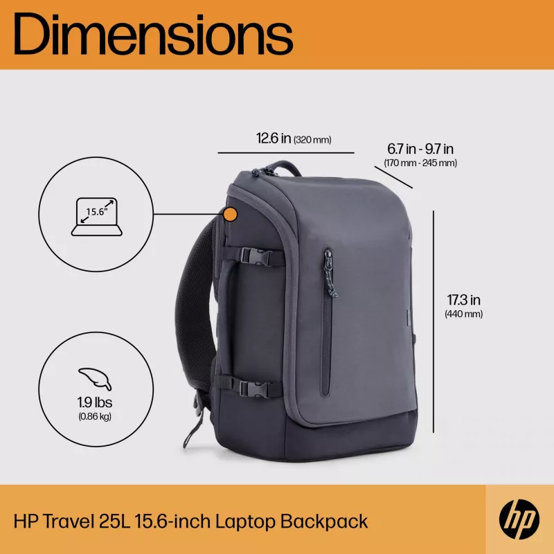 HP Travel 25 Liter 15.6 Iron Pilka Laptop Backpack, kuprinė, 39,6 cm (15,6 colio), 860 g