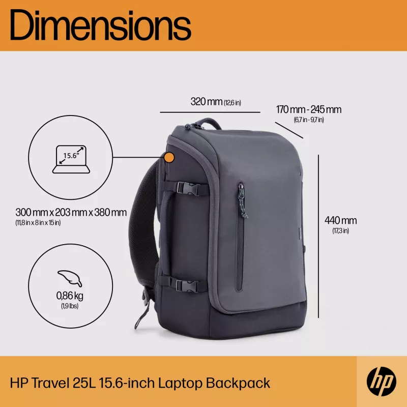 HP Travel 25 Liter 15.6 Iron Pilka Laptop Backpack, kuprinė, 39,6 cm (15,6 colio), 860 g