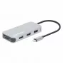 Manhattan USB-C dokstotis / šakotuvas su kortelių skaitytuvu, prievadai (x6): Ethernet, HDMI, USB-A (x3) ir USB-C, su maitinimo tiekimu (100 W) į USB-C prievadą (pastaba: reikalingas papildomas USB-C sieninis įkroviklis ir USB-C laidas), universalus visiems įrenginiams, laidas 15 cm, aliuminis, sidabrinis