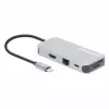 Manhattan USB-C dokstotis / šakotuvas su kortelių skaitytuvu, prievadai (x6): Ethernet, HDMI, USB-A (x3) ir USB-C, su maitinimo tiekimu (100 W) į USB-C prievadą (pastaba: reikalingas papildomas USB-C sieninis įkroviklis ir USB-C laidas), universalus visiems įrenginiams, laidas 15 cm, aliuminis, sidabrinis