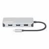 Manhattan USB-C dokstotis / šakotuvas su kortelių skaitytuvu, prievadai (x6): Ethernet, HDMI, USB-A (x3) ir USB-C, su maitinimo tiekimu (100 W) į USB-C prievadą (pastaba: reikalingas papildomas USB-C sieninis įkroviklis ir USB-C laidas), universalus visiems įrenginiams, laidas 15 cm, aliuminis, sidabrinis