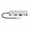 Manhattan USB-C dokstotis / šakotuvas su kortelių skaitytuvu, prievadai (x6): Ethernet, HDMI, USB-A (x3) ir USB-C, su maitinimo tiekimu (100 W) į USB-C prievadą (pastaba: reikalingas papildomas USB-C sieninis įkroviklis ir USB-C laidas), universalus visiems įrenginiams, laidas 15 cm, aliuminis, sidabrinis