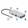 Manhattan USB-C dokstotis / šakotuvas su kortelių skaitytuvu, prievadai (x6): Ethernet, HDMI, USB-A (x3) ir USB-C, su maitinimo tiekimu (100 W) į USB-C prievadą (pastaba: reikalingas papildomas USB-C sieninis įkroviklis ir USB-C laidas), universalus visiems įrenginiams, laidas 15 cm, aliuminis, sidabrinis