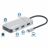 Manhattan USB-C dokstotis / šakotuvas su kortelių skaitytuvu, prievadai (x6): Ethernet, HDMI, USB-A (x3) ir USB-C, su maitinimo tiekimu (100 W) į USB-C prievadą (pastaba: reikalingas papildomas USB-C sieninis įkroviklis ir USB-C laidas), universalus visiems įrenginiams, laidas 15 cm, aliuminis, sidabrinis
