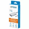 Manhattan USB-C dokstotis / šakotuvas su kortelių skaitytuvu, prievadai (x6): Ethernet, HDMI, USB-A (x3) ir USB-C, su maitinimo tiekimu (100 W) į USB-C prievadą (pastaba: reikalingas papildomas USB-C sieninis įkroviklis ir USB-C laidas), universalus visiems įrenginiams, laidas 15 cm, aliuminis, sidabrinis