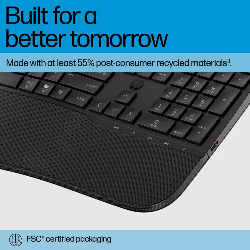 HP 685 Comfort Dual-Mode klaviatūra, QWERTY, pilno dydžio (100%), belaidė, RF belaidis + Bluetooth, membraninė, QWERTY, juoda