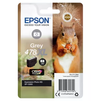 Epson Squirrel Singlepack Grey 478XL Claria Photo HD rašalas, didelės (XL) talpos, pilkas, dažų pagrindu, 11,2 ml, 1 vnt., 200 puslapių