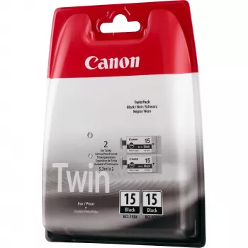Canon BCI-15BK juodas rašalo kasetė (dviguba pakuotė), juoda, pigmentinis rašalas, 2 vnt., 242 puslapiai, kelių pakuotė