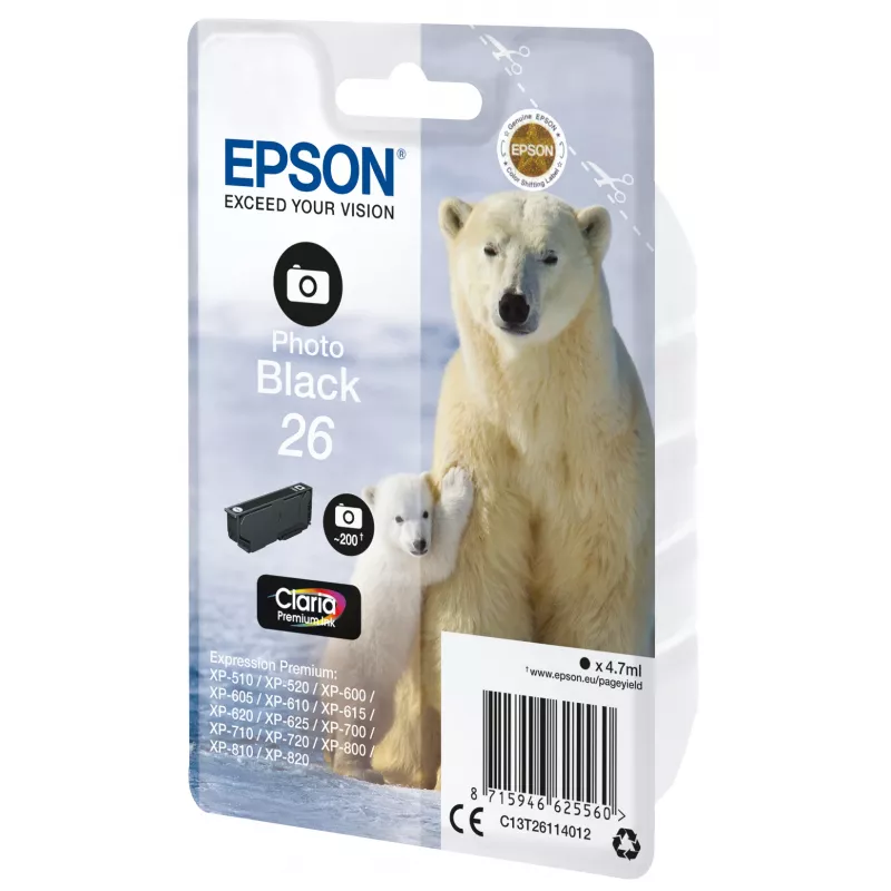 Epson Polar bear Singlepack Photo Juoda 26 Claria Premium Ink