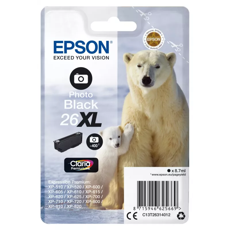 Epson Polar bear Singlepack Photo Juoda 26XL Claria Premium Ink