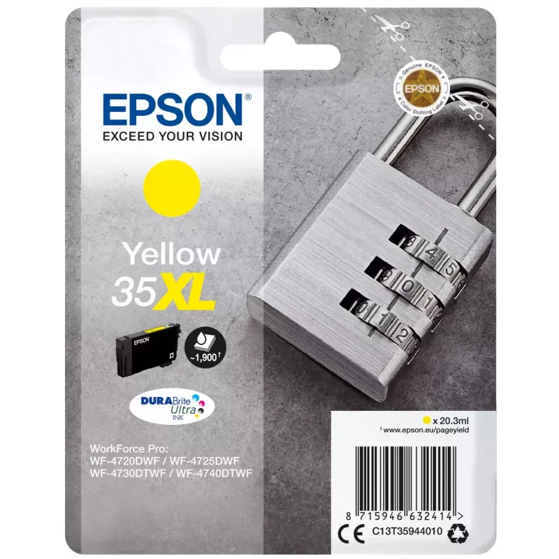 Epson Padlock vienos pakuotės geltona 35XL DURABrite Ultra rašalo kasetė