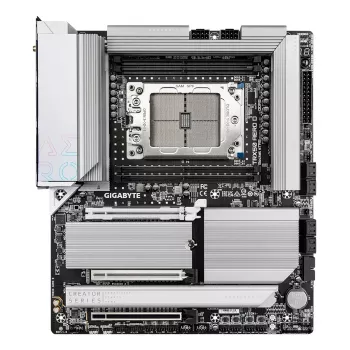 GIGABYTE TRX50 AERO D Motininė plokštė – palaiko AMD Ryzen Threadripper 9000 serijos procesorius, 16+8+4 fazių skaitmeninis VRM, iki 7800MHz DDR5 (OC), 3xPCIe 5.0 + 1xPCIe 4.0 M.2, Wi-Fi 7, 10GbE LAN, USB4