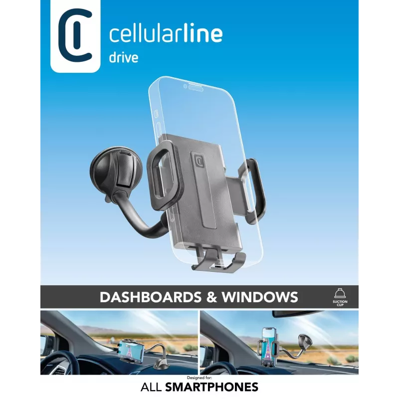 Cellularline Hug Flexi - Universalus automobilinis laikiklis išmaniajam telefonui su siurbtuku