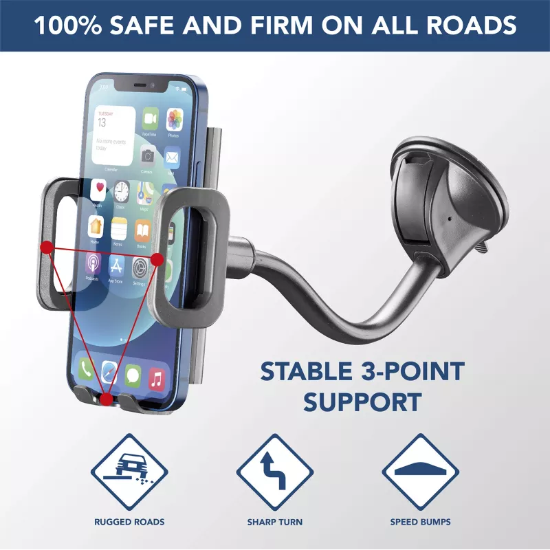 Cellularline Hug Flexi - Universalus automobilinis laikiklis išmaniajam telefonui su siurbtuku
