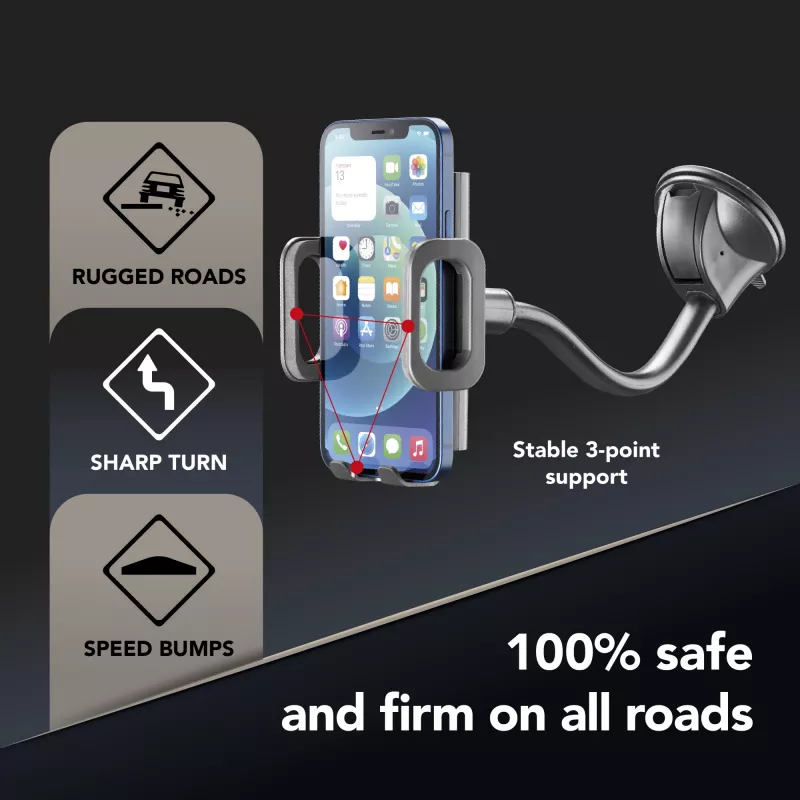 Cellularline Hug Flexi - Universalus automobilinis laikiklis išmaniajam telefonui su siurbtuku