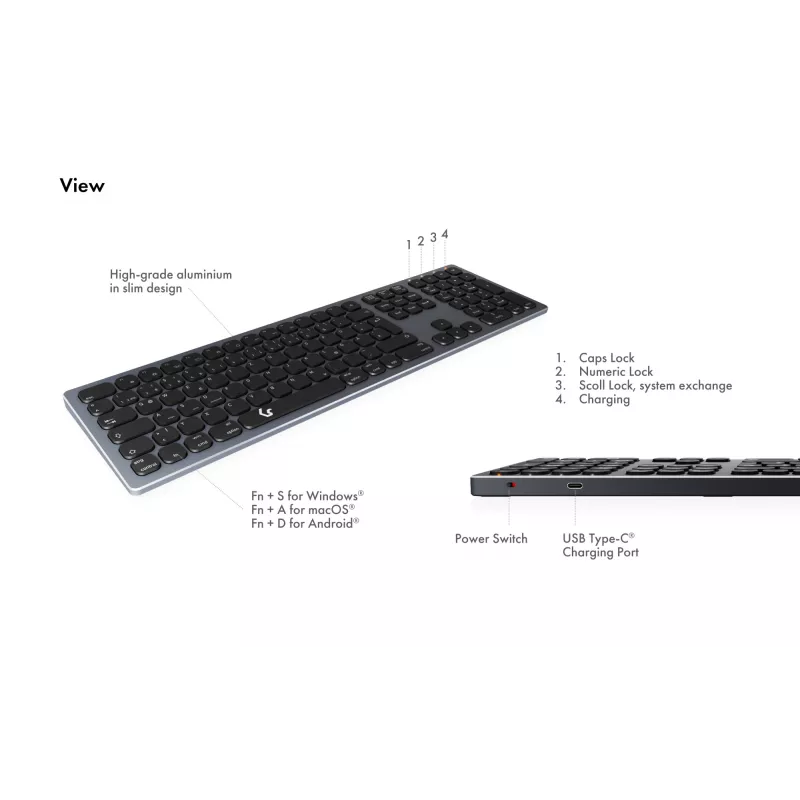 KeySonic KSK-8023BTRF (DE) klaviatūra Universal Bluetooth QWERTZ vokiška Antracito, juoda