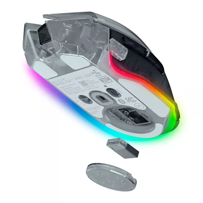 Žaidimų pelė Razer Basilisk V3 Pro 35K Phantom White Edition — optinėms ir lazerinėms pelėms optimizuotas žaidimų paviršius