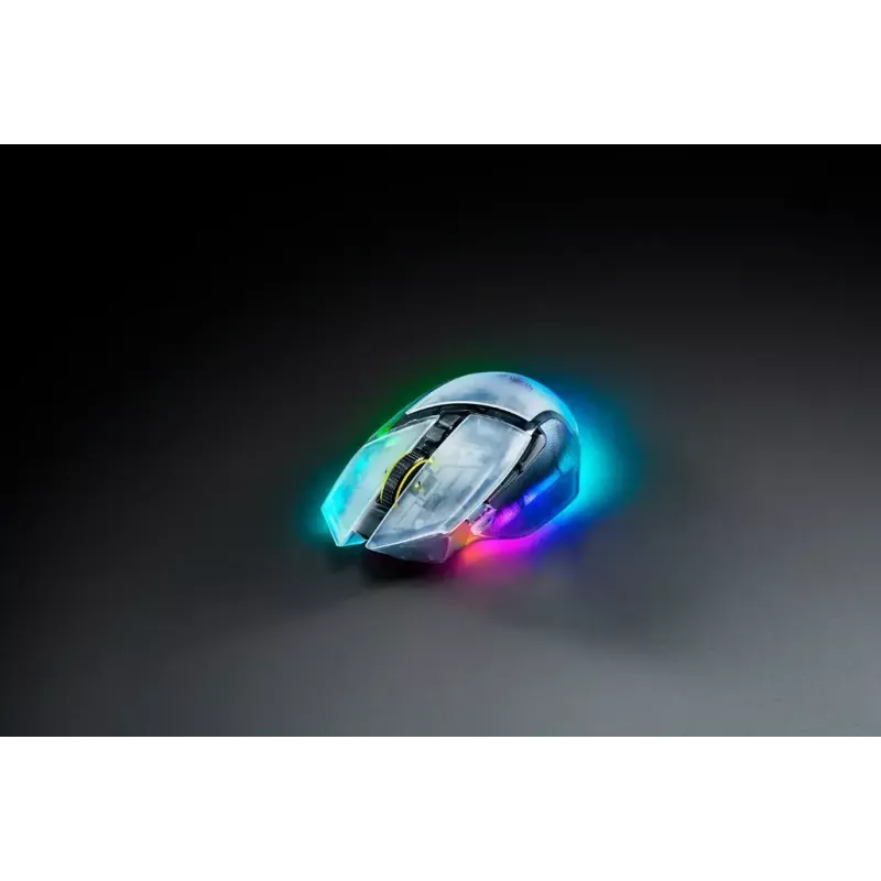 Žaidimų pelė Razer Basilisk V3 Pro 35K Phantom White Edition — optinėms ir lazerinėms pelėms optimizuotas žaidimų paviršius