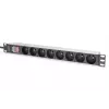 DIGITUS 1U aliuminio PDU, montuojamas į stovą, 8x CEE 7/5 vardinė galia: 16A, 4000W, 250VAC 50/60Hz,