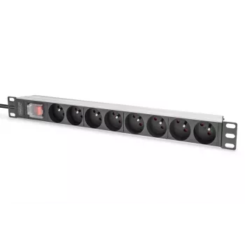 DIGITUS 1U aliuminio PDU, montuojamas į stovą, 8x CEE 7/5 vardinė galia: 16A, 4000W, 250VAC 50/60Hz,
