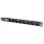 DIGITUS 1U aliuminio PDU, montuojamas į stovą, 8x CEE 7/5 vardinė galia: 16A, 4000W, 250VAC 50/60Hz,