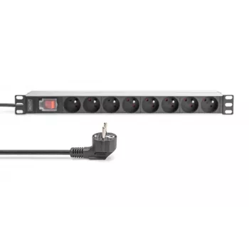 DIGITUS 1U aliuminio PDU, montuojamas į stovą, 8x CEE 7/5 vardinė galia: 16A, 4000W, 250VAC 50/60Hz,